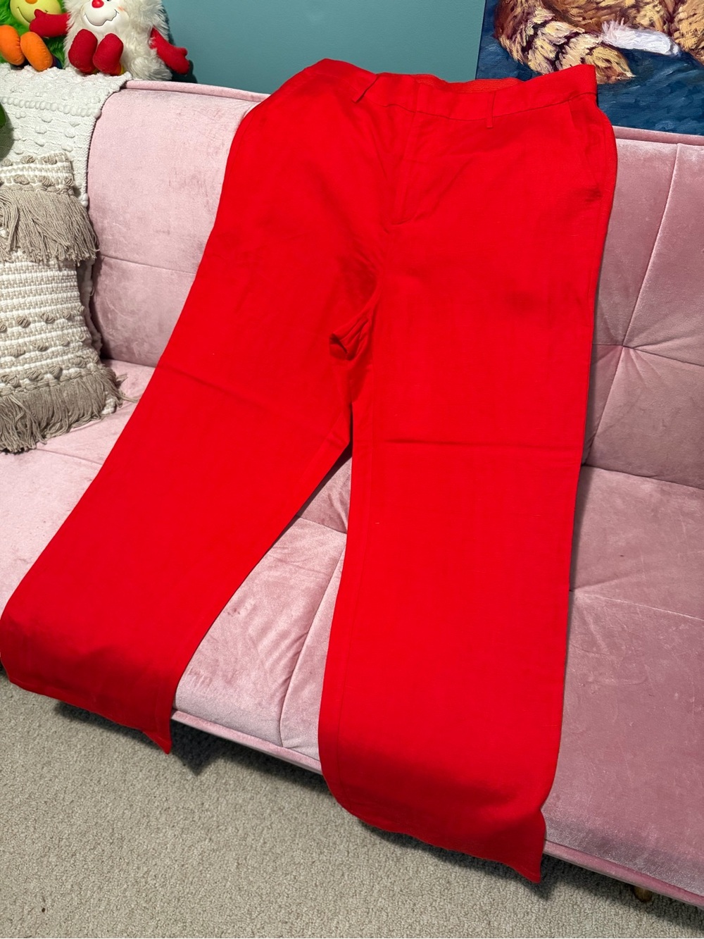 “Cream” Bright Red Straight Leg Pants